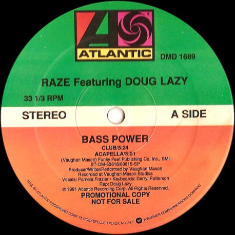 Raze Featuring Doug Lazy - Bass Power (Acapella / Club Mix / Geoffrey C Edit / Extended Mix) Vinyl Promo