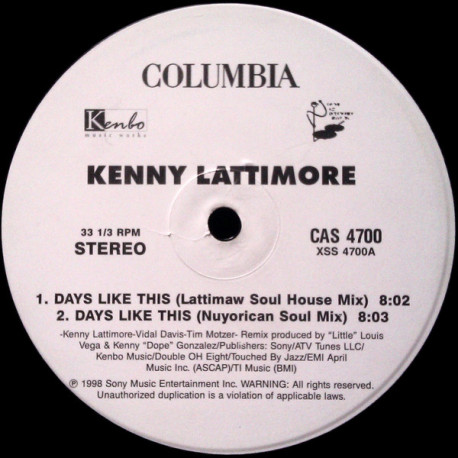 Kenny Latimore - Days Like This (Masters At Work Soul House Mix / Nuyorican Soul Mix / MDu Remix / MDu Instrumental) Vinyl