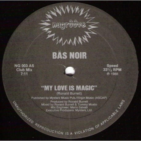 Bas Noir - My Love Is Magic (Club Mix / Edit / Dub) 12" Vinyl Record Still In Shrink Wrap