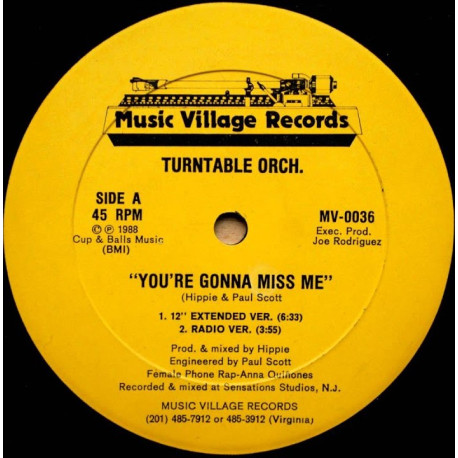 Turntable Orchestra - Youre Gonna Miss Me (Extended Version / Radio Mix / Dub / Tellapella) Original Still In Shrink Wrap