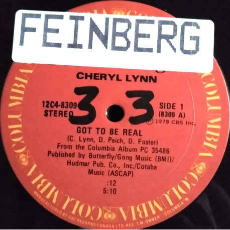Cheryl Lynn - Got To Be Real (Full Length Version) / Star Love (Full Length Version) Sticker On Label