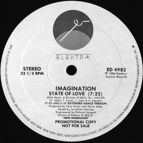 Imagination - State Of Love (Extended Dance Mix / Guitar Version / Dub Version) Vinyl Promo