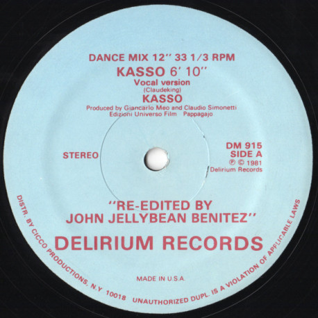 Kasso - Kasso (Jellybean Vocal Dance Mix) Still In Shrink Wrap