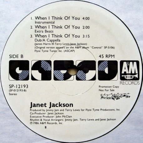 Janet Jackson - When I Think Of You (Dance Remix / Instrumental / Extra Beats / Dub Acappella) Original Vinyl Promo