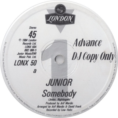 Junior - Somebody (Extreme Mix / Original Mix) / Saying Something (Tony Clark Remix) Vinyl Promo