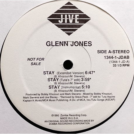 Glenn Jones - Stay (Extended Version / Tutas Edit / Instrumental / Brixton Bass Mix / Edit) / Its All In The Game (Vinyl Promo)