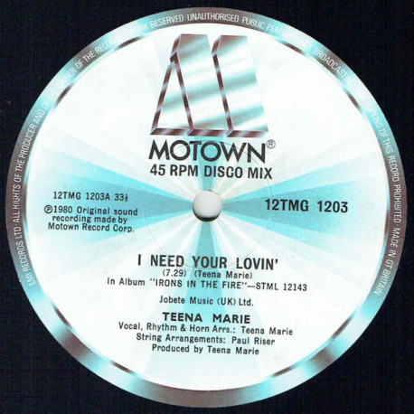 Teena Marie - I Need Your Lovin (Long Version / Short Version) / Behind The Groove (Instrumental)