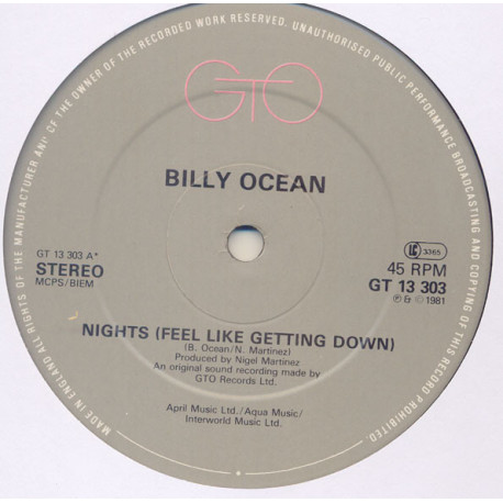 Billy Ocean - Nights (Feel Like Getting Down) / Are You Ready / Taking Chances