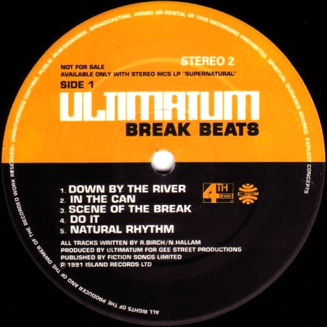 Ultimatum - Break Beats (10 Track LP) Stop It / Atmosphere / Devils Claw / Funkin Beat / Train To Freedom / Natural Rhythm
