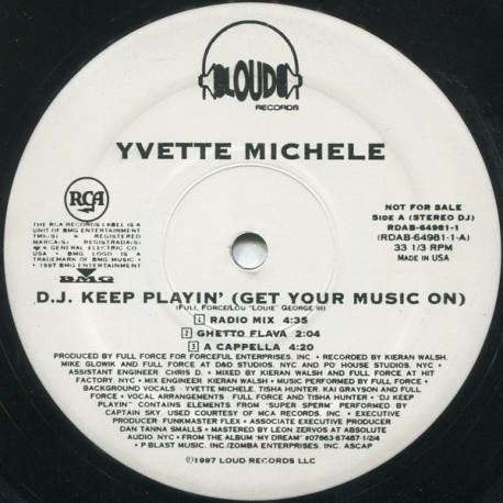 Yvette Michele - DJ Keep Playin (Get Your Music On) Ghetto Flava / Radio Mix / Acappella / 2 Instrumentals (Vinyl Promo)