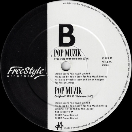 M - Pop Muzik (Original 1979 12" Mix / 1989 Freestyle Dub / Ben Liebrand 1989 Hip Hop Club Mix)