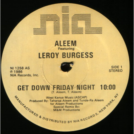 Aleem featuring Leroy Burgess - Get down Friday night (M&M Special Remix 1 / Mix 2)  12" Vinyl Record