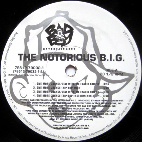 Notorious BIG - One more chance  (Edit 1 / Edit 2 / Hip Hop mix / Hip Hop inst / Hip Hop edit / Inst) 12" Vinyl Record