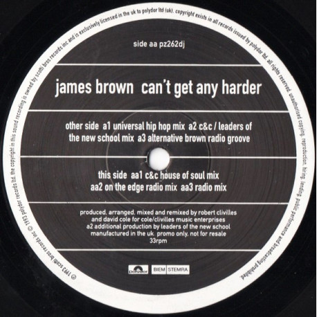 James Brown - Cant Get Any Harder (Universal Hip Hop Mix / C&C Leaders Of The New School Mix / C&C House Of Soul Mix) Promo