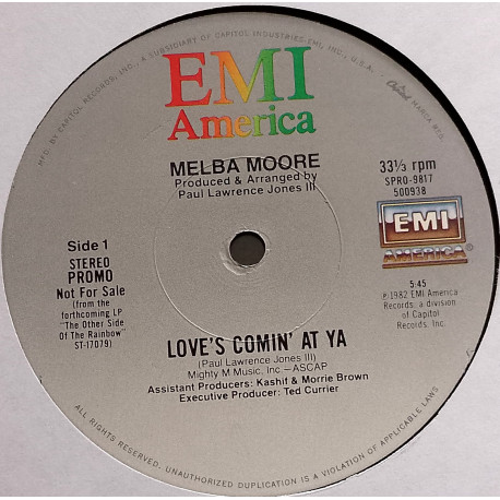 Melba Moore - Loves Comin At Ya (Extended Version / Edit Version) Vinyl Promo