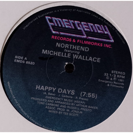 Northend Featuring Michelle Wallace - Happy Days (Tee Scott Mix) / Tees Happy (Vinyl Looks Unplayed)