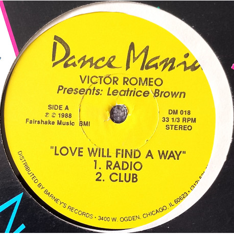 Victor Romeo Presents Leatrice Brown - Love Will Find A Way (Club Mix / Radio Mix) / Acid Rain (Tyree Cooper Rain Dance UK Mix)