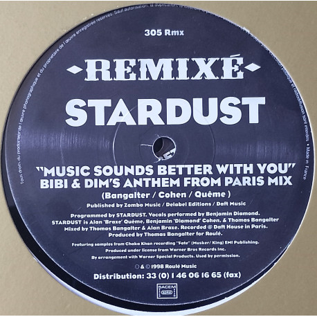 Stardust - Music Sounds Better With You (2 Vinyl) Bibi & Dims Anthem For Paris Mix / Chateau Flight Remix / DJ Sneak Red Mix