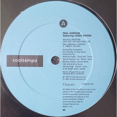 Paul Simpson Featuring Candi Staton - Musical Freedom (You Got The Love Mix / Extended Freedom Mix Feat Adeva / Free At Last)
