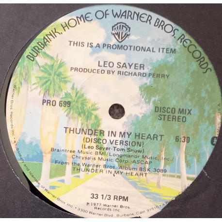 Leo Sayer - Thunder In My Heart (US Disco Mix) Plays Same Both Sides (Vinyl Promo)