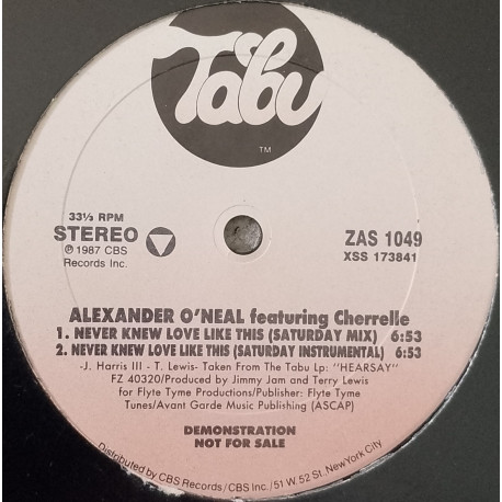 Alexander ONeal feat Cherrelle - Never knew love like this (2 Saturday mixes / Street mix / Dubstramental) 12" Vinyl