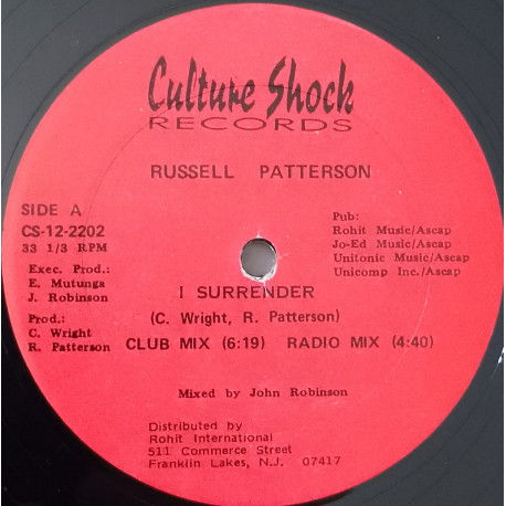 Russell Patterson - I surrender (Club mix / Radio mix / Dub mix / Acappella) 12" Vinyl Record