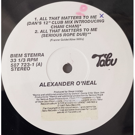 Alexander ONeal - All That Matters To Me (Danny D Club Mix / Serious Rope Dub) / If You Were Here Tonight (Live Version)