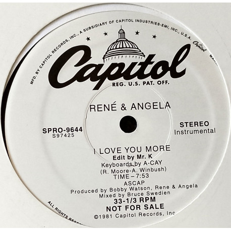 Rene & Angela - I Love You More (Original Mix / Danny Krivit Instrumental Edit) Vinyl Promo