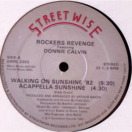 Rockers Revenge - Walking On Sunshine (82 Mix / Acapella / Edit) / Rockin On Sunshine (US 12" Vinyl Record)