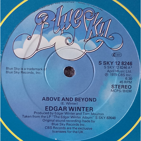 Edgar Winter - Above & Beyond (Vocal Mix / Instrumental)  Tom Moulton Mix (12" Vinyl Record) UK Pressing