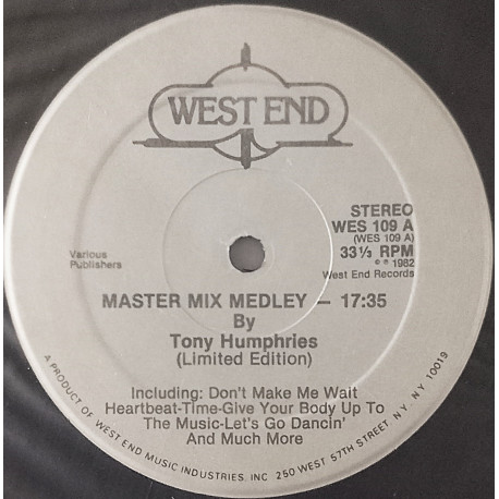 West End - Master Mix Medley By Tony Humphries. Tracklisting In The Description