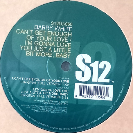 Barry White - Cant Get Enough Of Your Love (Original Version) / Im Gonna Love You Just A Little Bit More (Original Version)