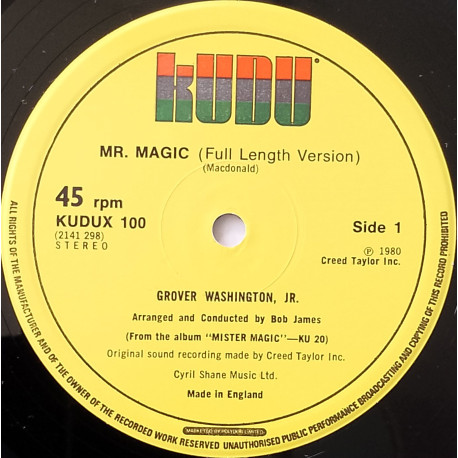 Grover Washington Jnr - Mr Magic (Full Length Version) / Sausalito (Full Length Version) 12" Vinyl Record