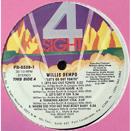 Willis Dempo - Lets Go Out Tonite (10 Track LP) Whats Your Name / Lets Get It On / Dont Waste Your Time (In Company Sleeve)