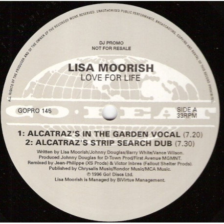 Lisa Moorish - Love for life (Original / 4 Alcatraz / 2 Power Of Three / PFM Mixes) 2 x Vinyl Promo