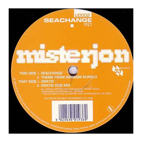 Misterjon - Seachange e.p featuring Seachange, Theme from Nagasm Rupolo, Gratis, Gratis dub mix