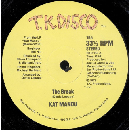 Kat Mandu - The break (Original 8.44 Disco mix) / Theres only been a few  (Original US Promo) 12" Vinyl Record