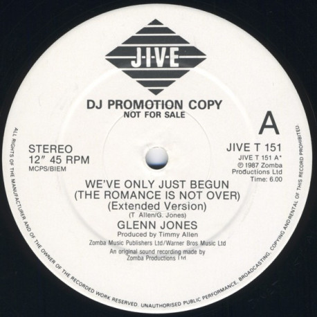 Glenn Jones - We've only just begun (The romance is not over) Extended Version / 7inch Version / Instrumental Version