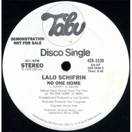 Lalo Schifrin - No one home (6.46 Disco mix) Plays the same both sides. (Promo)