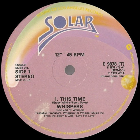 Whispers - This time (Long Version) / Tonight / Turn me out (12" Vinyl Record)