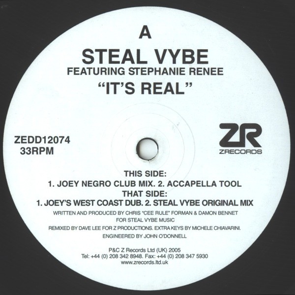 Steal Vybe feat Stephanie Renee - Its real (Joey Negro Club / Joey Negro Dub / Acappella / Original)  12" Vinyl Record Promo