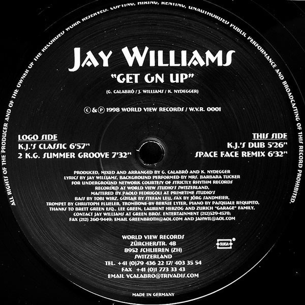 Jay Williams - Get on up (KJ's Classic mix / KJ's Dub / KG Summer Groove / Space Face Remix) 12" Vinyl Record