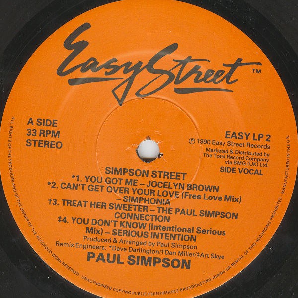 Paul Simpson - Simpson Street LP feat Mixes of Treat Her Sweeter / Cant Get Over Your Love (8 Track Vinyl Record)