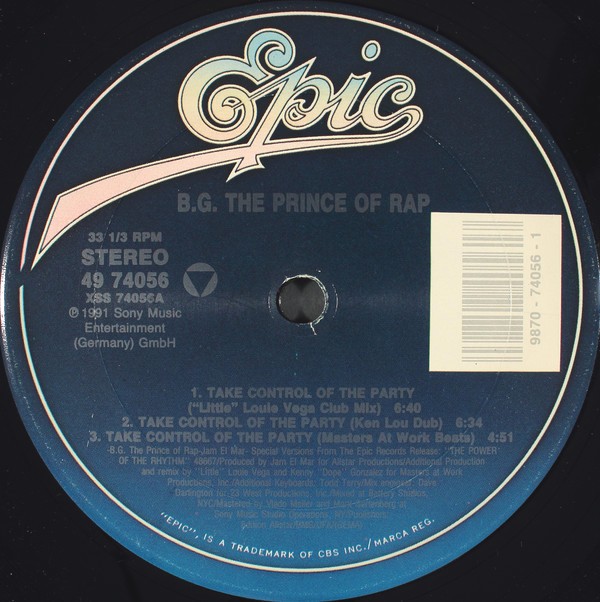 BG The Prince Of Rap - Take control of the party (Masters At Work Club / MAW Dub / MAW Beats / Beltram Vocal) 12" Vinyl Record