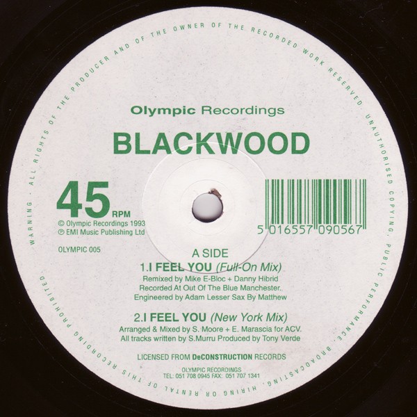 Blackwood - I feel you (Full On mix / New York mix / Matthew Roberts Club mix / Bottom Dollar Underground mix) 12" Vinyl Record