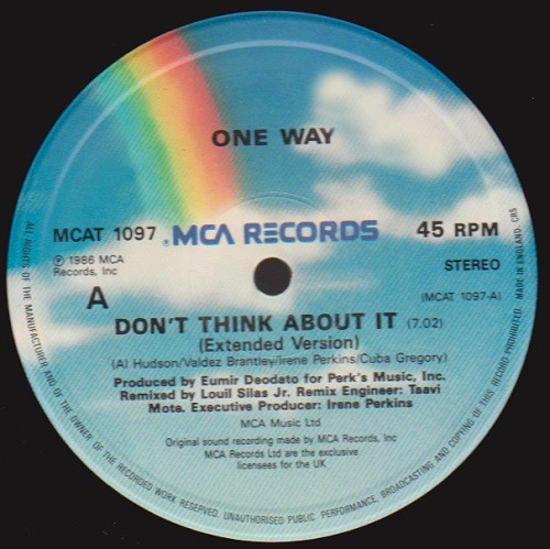 One Way - Don't think about it (Extended version / Instrumental / Bassappella) 12" Vinyl Record