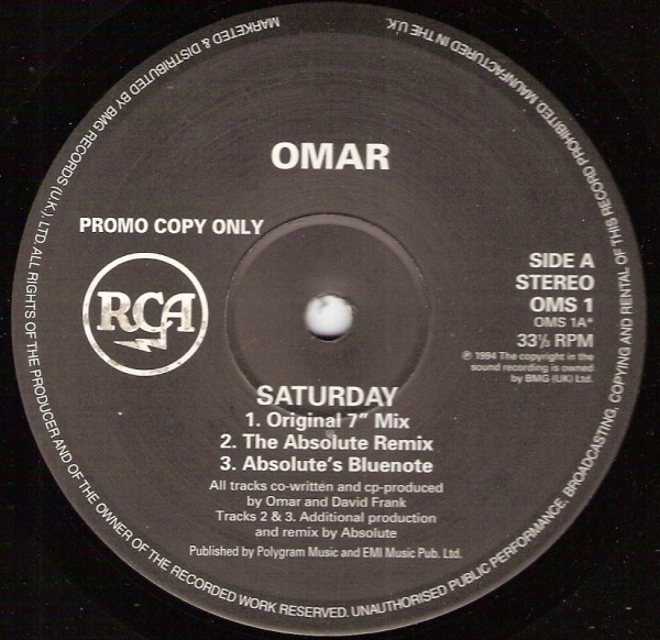 Omar - Saturday (5 mixes) 12" Vinyl Record Promo