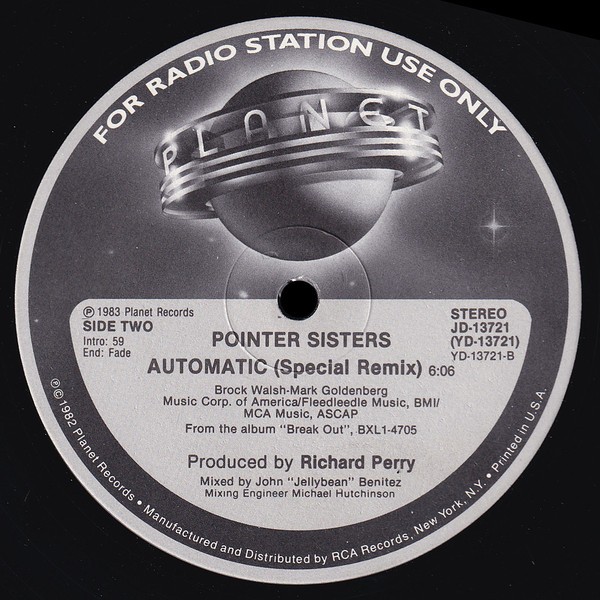 Pointer Sisters - Automatic (Jellybean Special Remix / LP Version) 12" Vinyl Record Promo