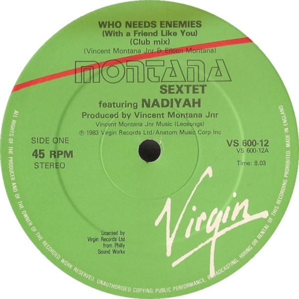 Montana Sextet - Who needs enemies (Club Mix / Instrumental / Friendly Vibes) 12" Vinyl Record