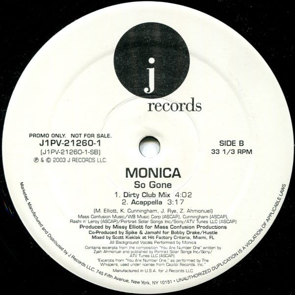 Monica - So gone (Dirty Club mix / Acappella / Clean Radio mix / Instrumental) Promo